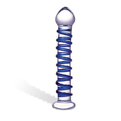 Стеклянный фаллоимитатор с голубой внешней спиралью - 18,5 см. - фото, цены